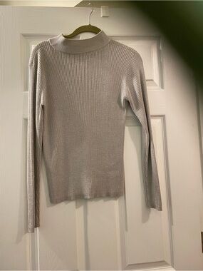 Source Unknown Ribbed Mock Neck Long-Sleeve Top - Light Gray